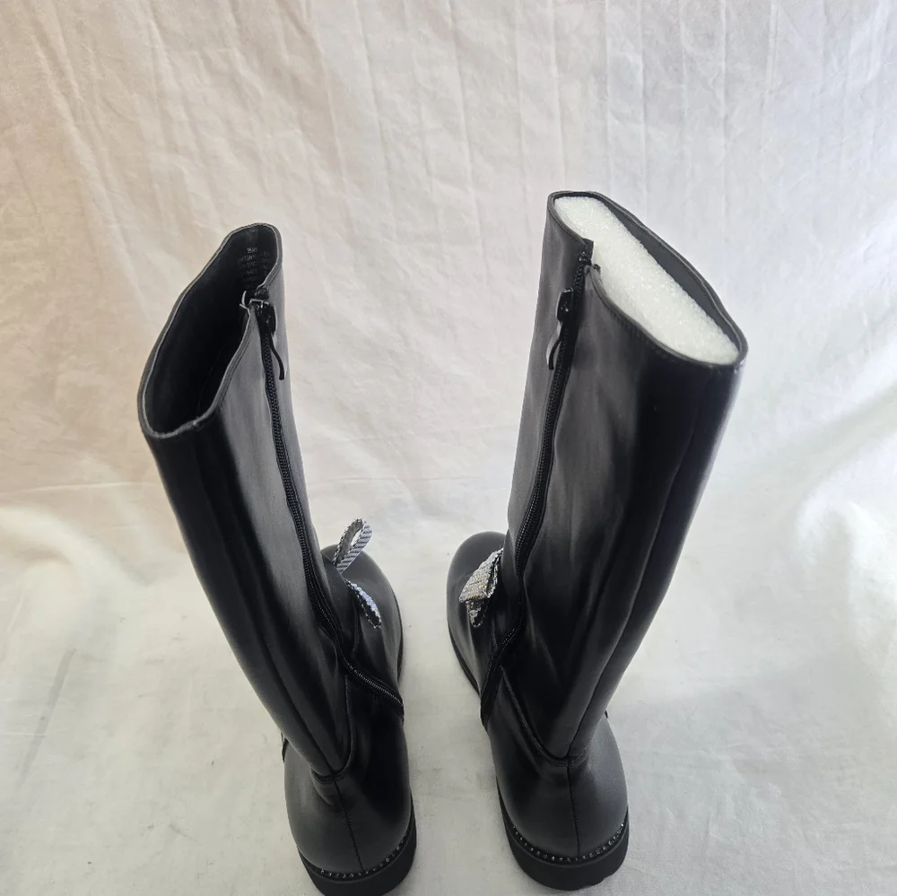 KURT GEIGER Girl's 4M Black Kensington Bow Crystal Leather Women's 5 Boots New